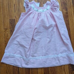 Lil Cactus Pink And White Seersucker Dress With Bunny Embroidery